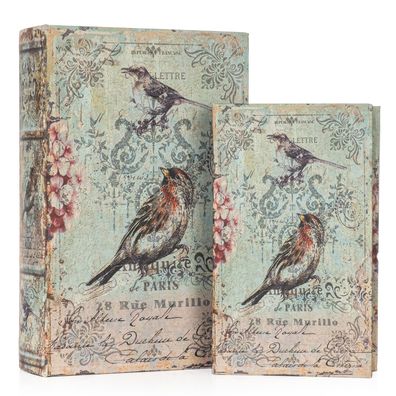 Buchhüllen Set mit Vögeln & Vintage Briefmotiv - Dekorative Bücherboxen für stilvolle