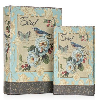Buchhüllen Set mit Vogelmotiv - 2-teiliges Geheimversteck im Vintage-Stil - Deko Buch
