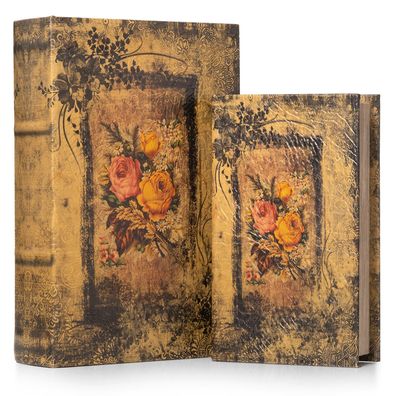 Moritz 2er Set Buchtresor Buchattrappe Deko Rosen Blumen Strauß Buch Safe Box