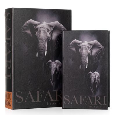 Buchhüllen Set Safari - 2-teiliges Geheimversteck mit Elefantenmotiv - Deko Buchbox f