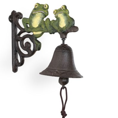 Moritz Türglocke Frösche Gusseisen 18 cm Wandglocke Hofglocke antik braun Kordel Deko