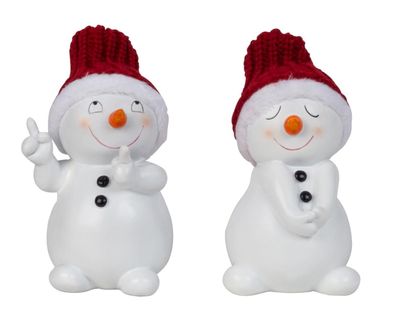 2 Stück Schneemann Figuren rot 15cm Weihnachten Deko Dekofigur Winterdeko