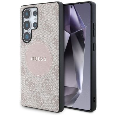 Handyhülle Galaxy S25 Ultra Guess Kunstleder rosa MagSafe Logo goldfarben