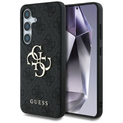 Handyhülle Galaxy S25 Guess Kunstleder grau mit goldfarbenen Logo