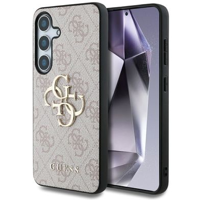 Handyhülle Galaxy S25 Guess Kunstleder rosa Logo goldfarben
