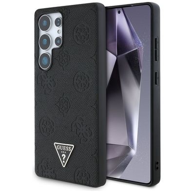 Handyhülle Galaxy S25 Ultra Guess schwarz geprägtes Muster MagSafe Logo Triangle