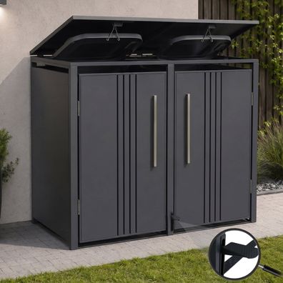 2er-Mülltonnenverkleidung HWC-Q76, Mülltonnenbox Mülltonnenhaus, Deckel Fußpedal