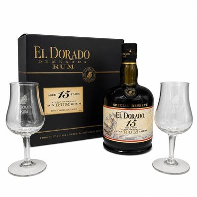 El Dorado Demerara 15 Jahre Rum 43% Vol. 0,7 l + 2 Gläser