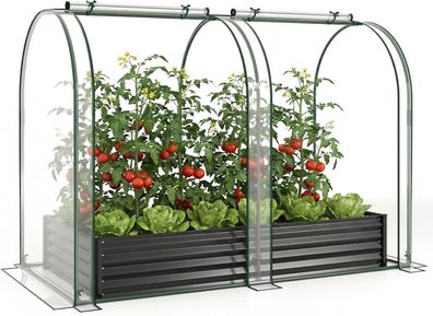 Hochbeet Metall mit Gewächshaus, PVC-Abdeckung&2 Fenstern, 180x100x145 cm