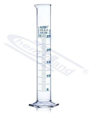 Chemland NEW LINE Messzylinder Kl B 0050 ml sechseckiger Glasfuß, blaue Skala