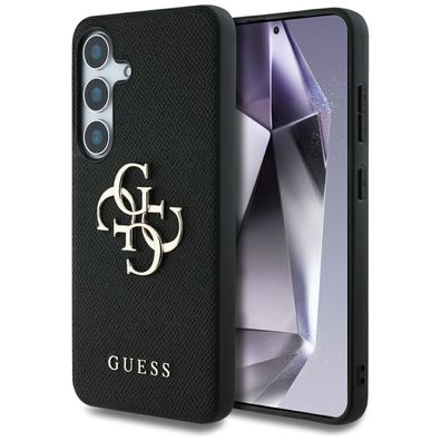 Handyhülle Galaxy S25 Guess Kunstleder schwarz Big Logo goldfarben
