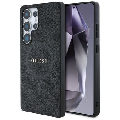 Handyhülle Galaxy S25 Ultra Guess Kunstleder grau MagSafe Logo goldfarben