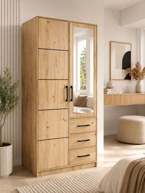 Kleiderschrank KOS D2 mit Aufsatz, Tür, Garderobenschrank, Schlafzimmermöbel