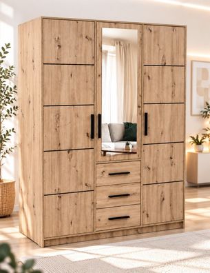 Kleiderschrank KOS D3 mit Aufsatz, Tür, Garderobenschrank, Schlafzimmermöbel