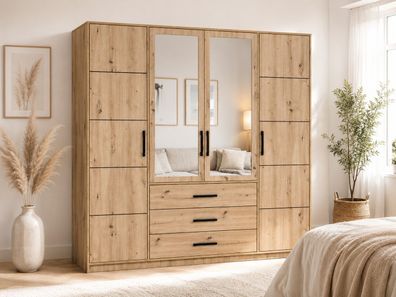 Kleiderschrank KOS D4 mit Aufsatz, Tür, Garderobenschrank, Schlafzimmermöbel