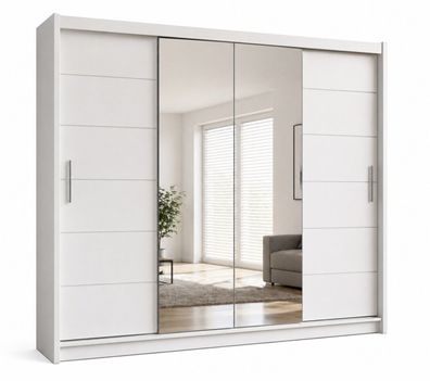 Kleiderschrank Lissabon II, 203 cm, Spiegel, Schwebetürenschrank, Schlafzimmer