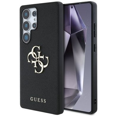 Handyhülle Galaxy S25 Ultra Guess Kunstleder schwarz mit goldfarbenen Logo