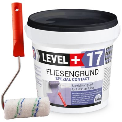 Haftgrund Fliesengrund 1,5kg Fliese auf Fliese Quarzgrund + Farbroller 10cm SET L+17