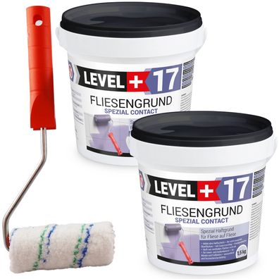 Haftgrund Fliesengrund 3kg Fliese auf Fliese Quarzgrund + Farbroller 10cm SET L+17
