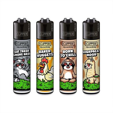 Clipper Reibradfeuerzeuge Stoned Animals #3 - 4 Stück