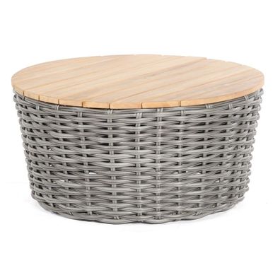 Sonnenpartner Sands Loungetisch Ø91 cm Aluminium/Teakholz mit Polyrattan charcoal