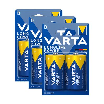 3x 2er Blister Varta Batterien Mono D LR20 MN1300 4920 Longlife Power Batterie