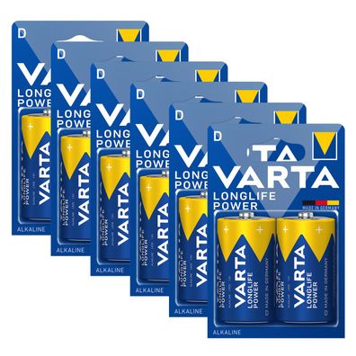 6x 2er Blister Varta Batterien Mono D LR20 MN1300 4920 Longlife Power Batterie