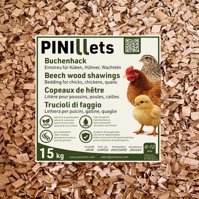 PINI Buchenhack 15 kg staubfreie hygienische Einstreu grob für Küken Hühner Wachteln