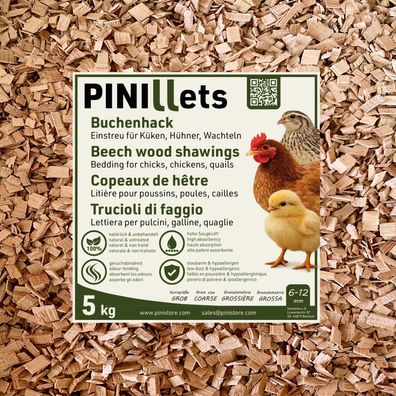 PINI Buchenhack 5 kg staubfreie hygienische Einstreu mittel für Küken Hühner Wachteln