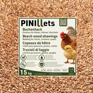 PINI Buchenhack 15 kg staubfreie hygienische Einstreu mittel für Küken Hühner Wachtel