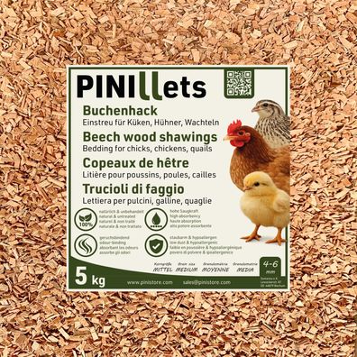 PINI Buchenhack 5 kg staubfreie hygienische Einstreu mittel für Küken Hühner Wachteln