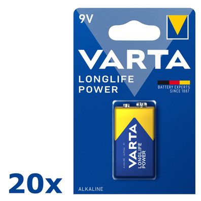 20x Varta Long Life Power 9V E Block 6LP3146 MN 1604 4922 Alkaline Batterie