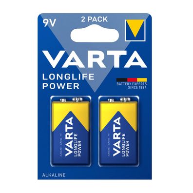 Varta 9V Block 4922 Longlife Power E-Block 6LR61 Batterie 2er Blister