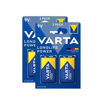 2x 2er Blister Varta 9V Block 4922 Longlife Power E-Block 6LR61 Batterie