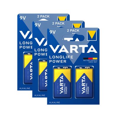3x 2er Blister Varta 9V Block 4922 Longlife Power E-Block 6LR61 Batterie