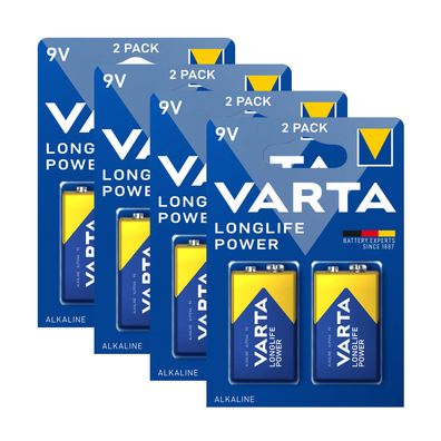 4x 2er Blister Varta 9V Block 4922 Longlife Power E-Block 6LR61 Batterie