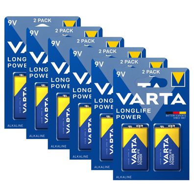 6x 2er Blister Varta 9V Block 4922 Longlife Power E-Block 6LR61 Batterie