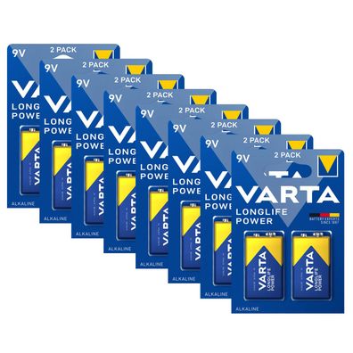 8x 2er Blister Varta 9V Block 4922 Longlife Power E-Block 6LR61 Batterie