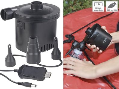 NEU Akku Luftpumpe 3 Ventil Aufsätze USB für Outdoor Camping Garten Ausflug Zelt