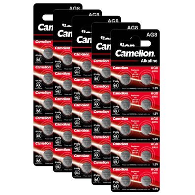 5x 10er Blister Camelion Alkaline AG8 LR55 LR1121 391 Batterien Knopfzellen 1,5V