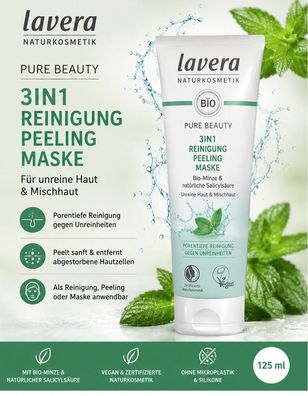 lavera Pure Beauty 3in1 Reinigung Peeling Maske 125 ml vegan