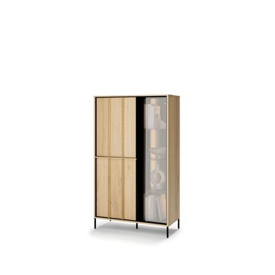Vitrine mit Beleuchtung ITAMI IT-01, Eiche Cremona / Schwarz, 90x151x40 cm