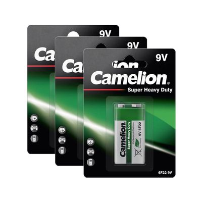 3x Camelion Super Heavy Duty Batterie 9V E-Block Zink-Kohle 9 Volt Blister