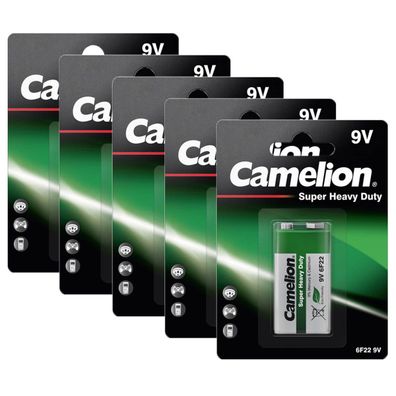 5x Camelion Super Heavy Duty Batterie 9V E-Block Zink-Kohle 9 Volt Blister