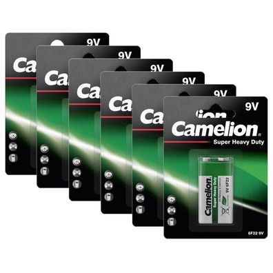 6x Camelion Super Heavy Duty Batterie 9V E-Block Zink-Kohle 9 Volt Blister