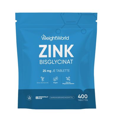 Zink Tabletten - 400 vegane Tabletten - 1+ Jahr Vorrat- Zink Bisglycinat -WeightWorld