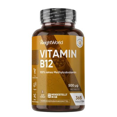 WeightWorld Vitamin B12-500mcg pro Tablette - 365 vegane Tabletten - 1 Jahr Vorrat