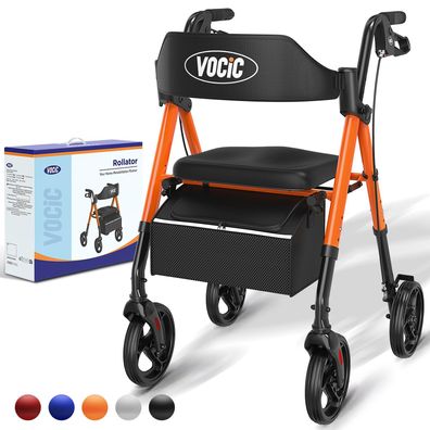 1 Rollator faltbar leicht mit Sitz 20 cm Räder höhenverstellbar Orange