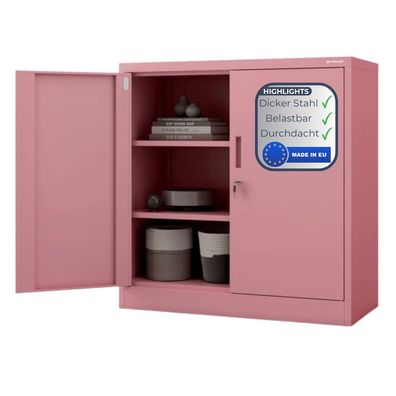 Aktenschrank abschlie?bar BEATA 93x90x40cm Rosa 3 Ebenen verstellbar Fl?gelt?ren