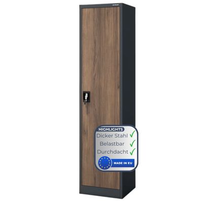 Aktenschrank abschlie?bar ALEX 185x45x40cm Anthrazit-Nussbaum 5 Ebenen verstellbar